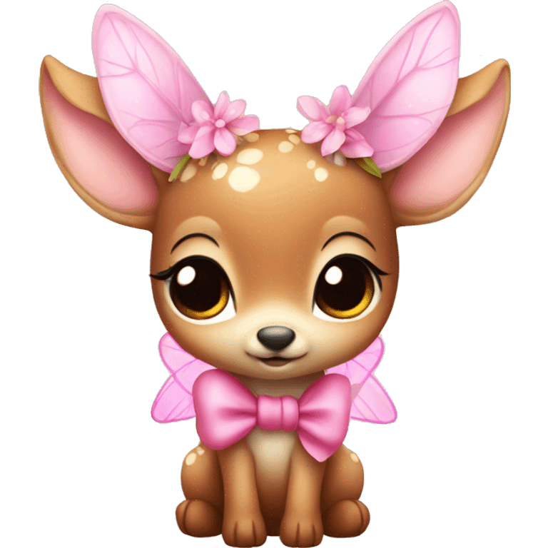 baby deer with fairy wings and a pink bow around its neck  emoji