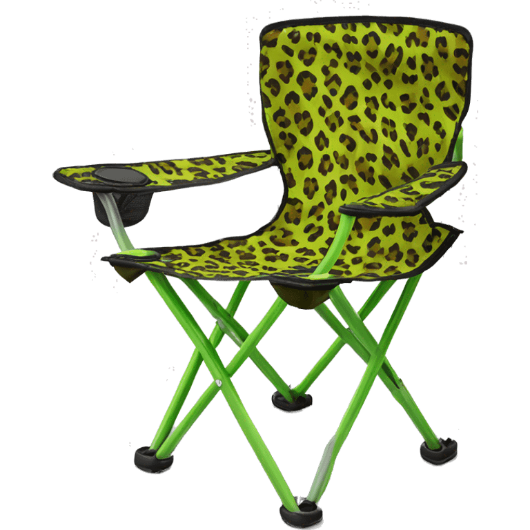 Realistic lime green and leopard print pattern camping folding chair isolated.  emoji