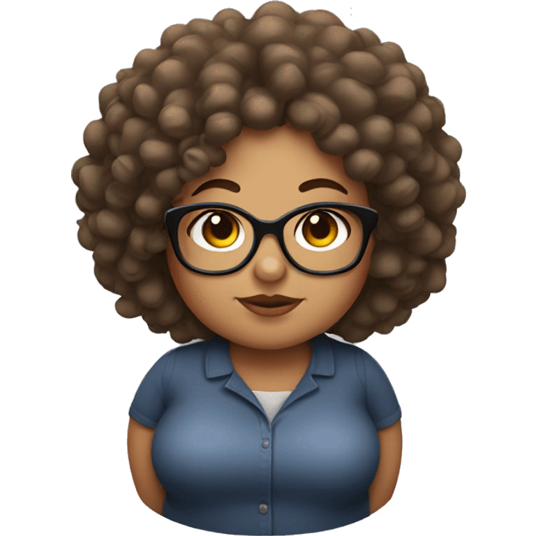 Chubby girl with curly hair and glasses emoji