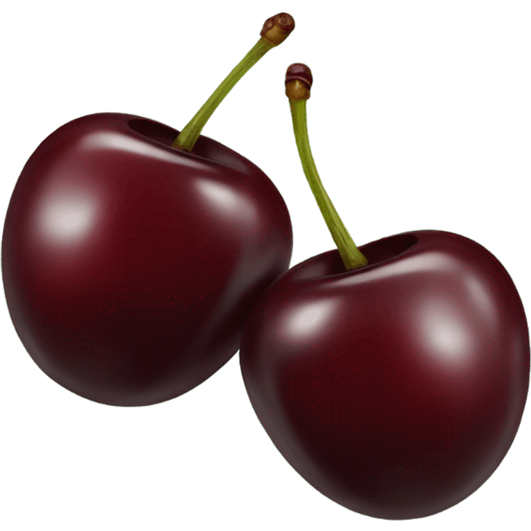 two burgundy cherries on dark green single stem emoji