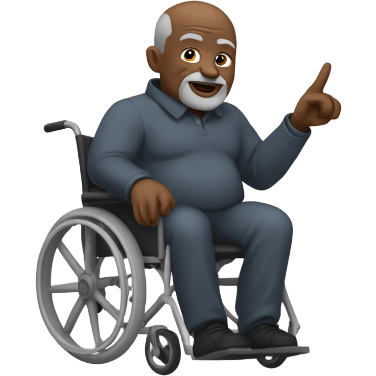 old black bald man with a round belly in wheelchair. stern face. grey stubble. he is pointing finger in front.  emoji