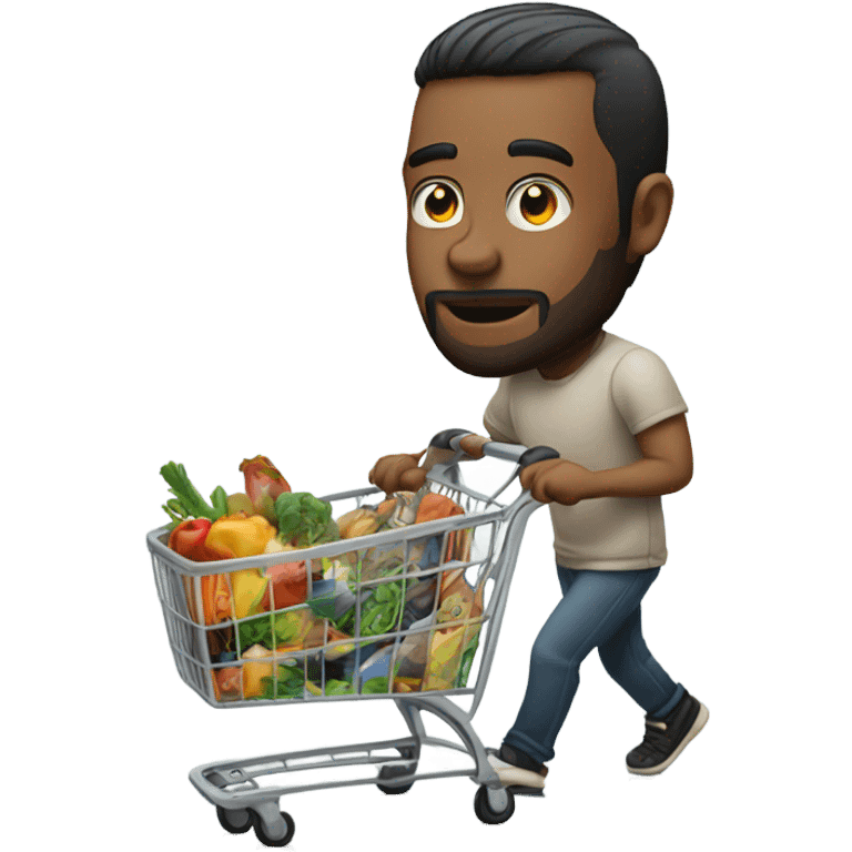 Man with tattoos pushing a shopping cart emoji