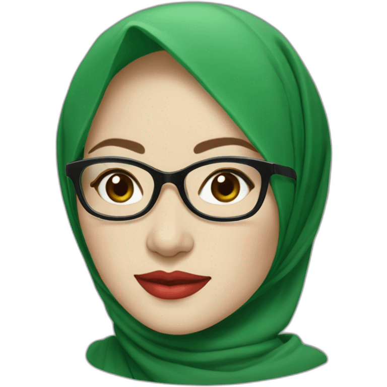 Classy Indonesian woman with pale skin and red lips wear green hijab and round glasses smiling emoji