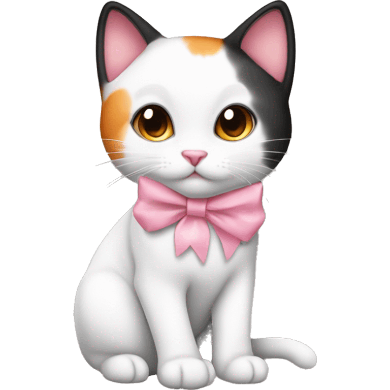 cute white orange black calico cat with pink bow  emoji