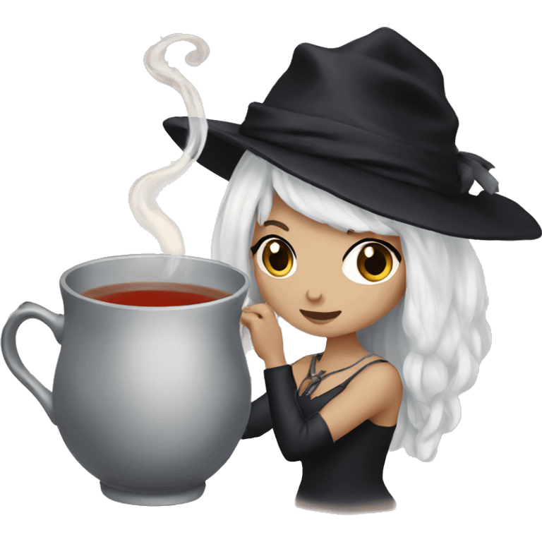 white witch black hair tea emoji