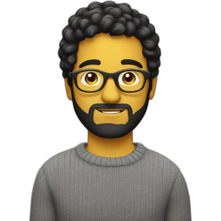 White man with yellow tinted glasses and black hair in a gray jumper emoji