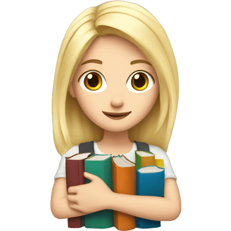 White blonde girl with her arms full of books  emoji