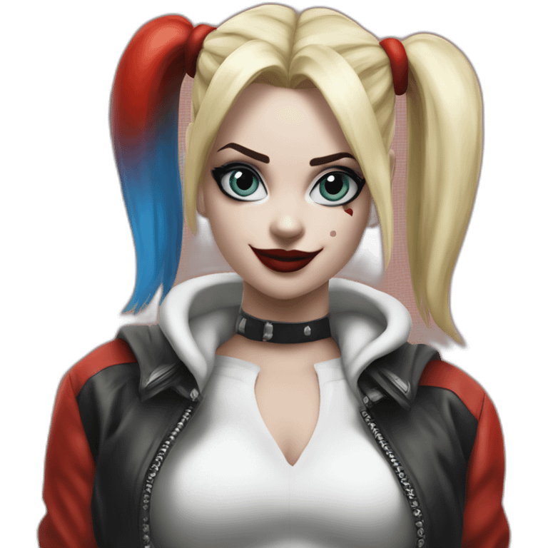 Harley quinn with jacket réd and blanc emoji