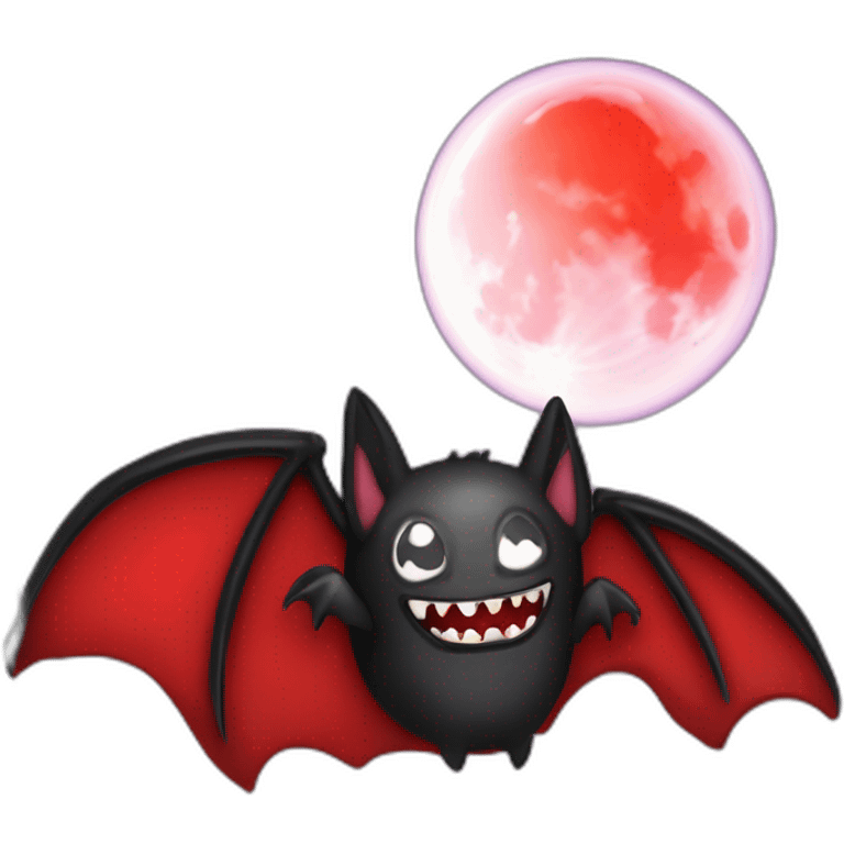 flying bat vampire fangs dripping red slime from mouth with a full moon behind bat emoji