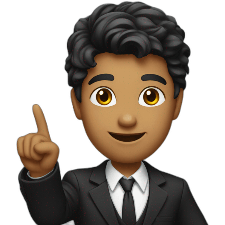 A young teacher in black suit pointing finger up emoji