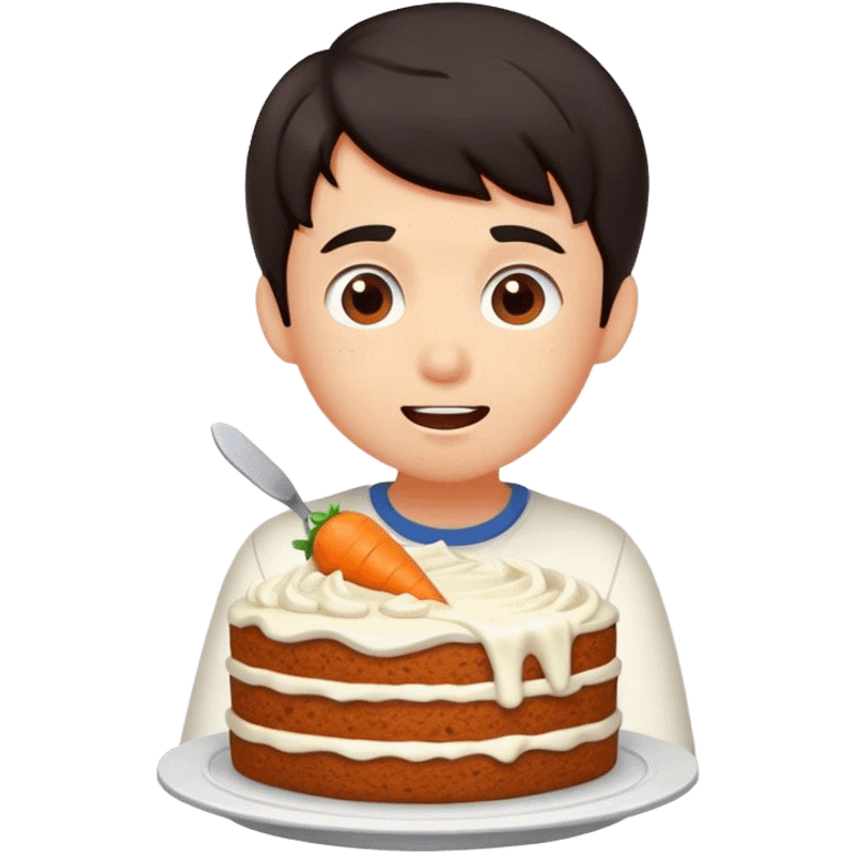 A dark haired boy eating carrot cake emoji