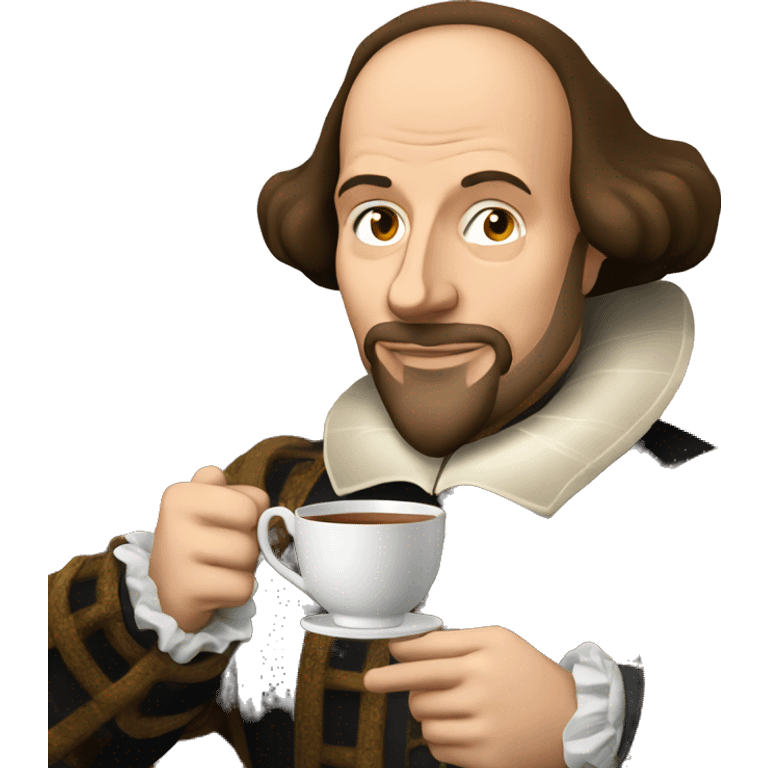 William Shakespeare holds a cup of tea in his hand emoji