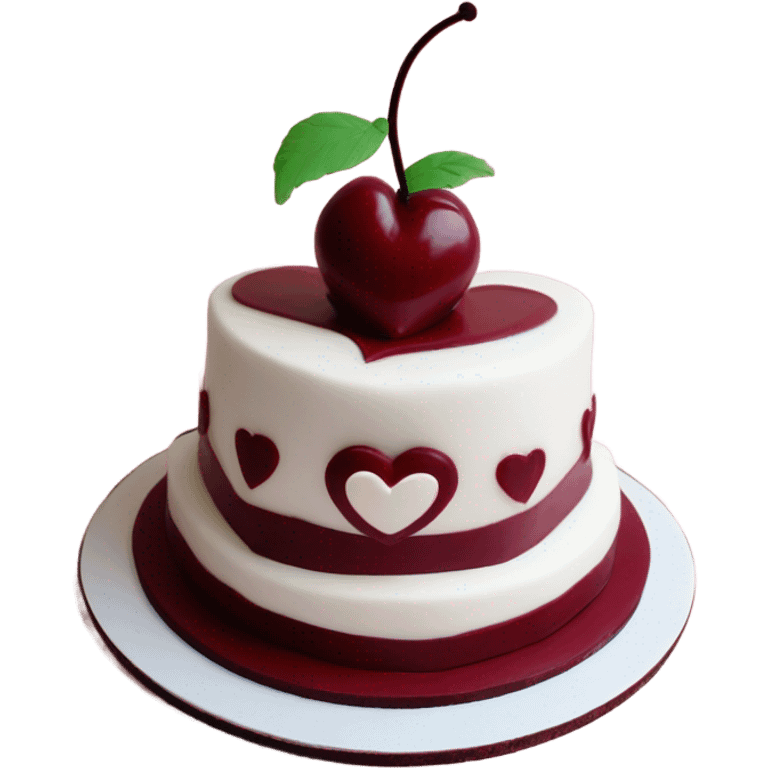 Cherry vintage trendy burgundy and white heart shaped cake 1 layer  emoji