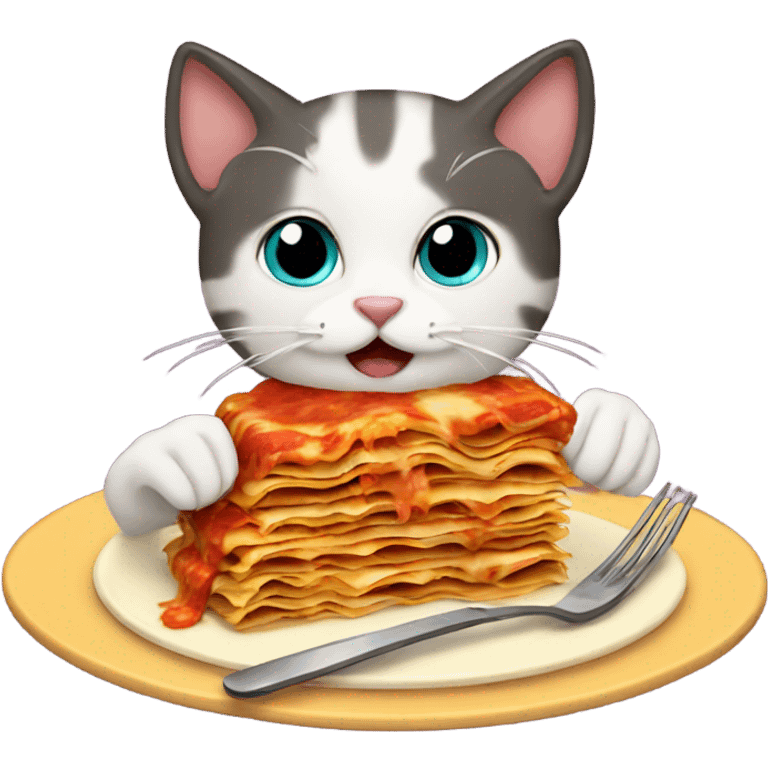 Cat eating lasagna emoji