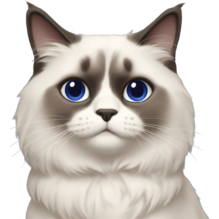 ragdoll cat wearing navy blue sweater that says poochina emoji