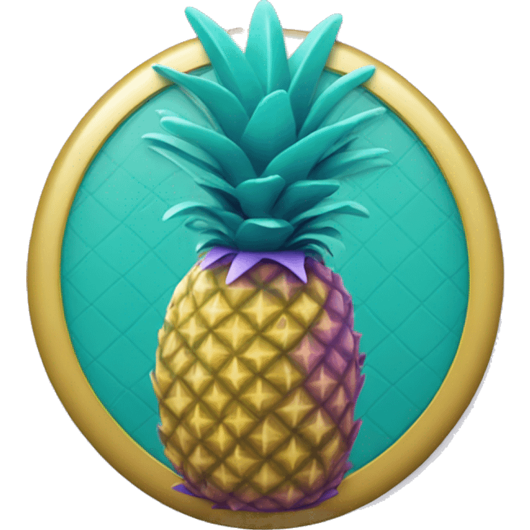 teal pineapple on top of a purple seal emoji