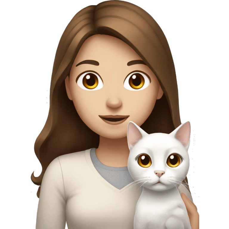 brown hair girl with a white cat emoji