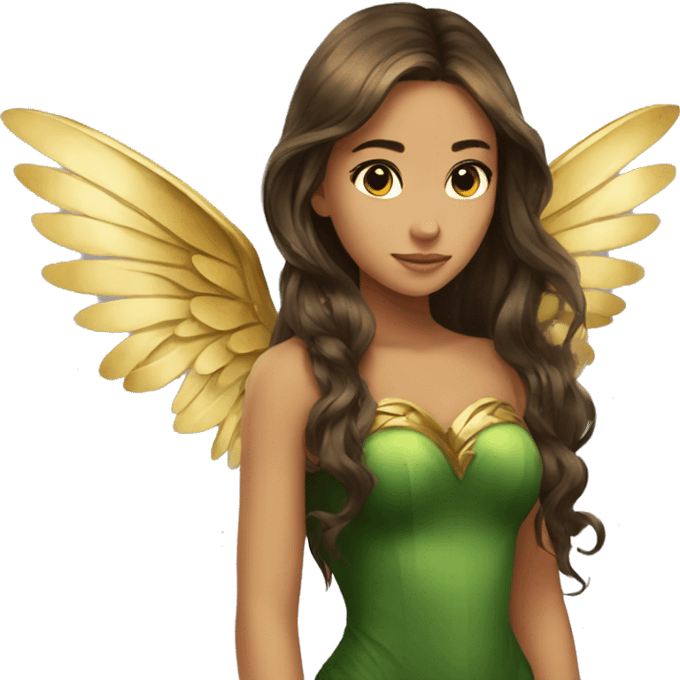 big wings, Beautiful, fairy, gold, brown, dark green, green, long hair emoji