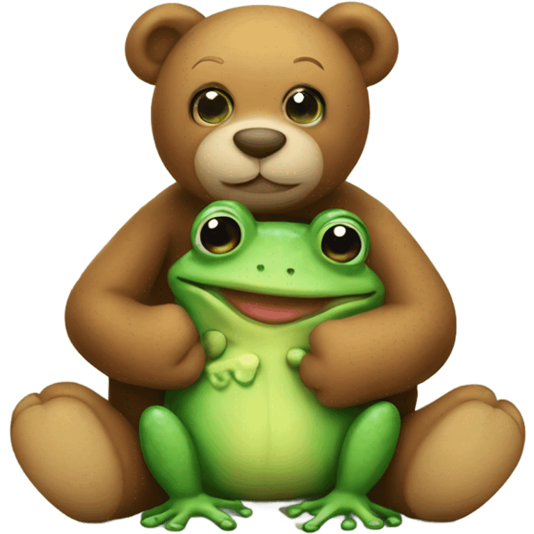 Teddy bear hugging a frog emoji