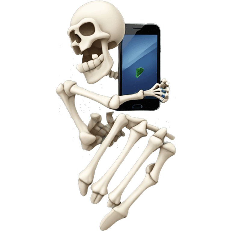 skeleton hand holding a mobile phone emoji