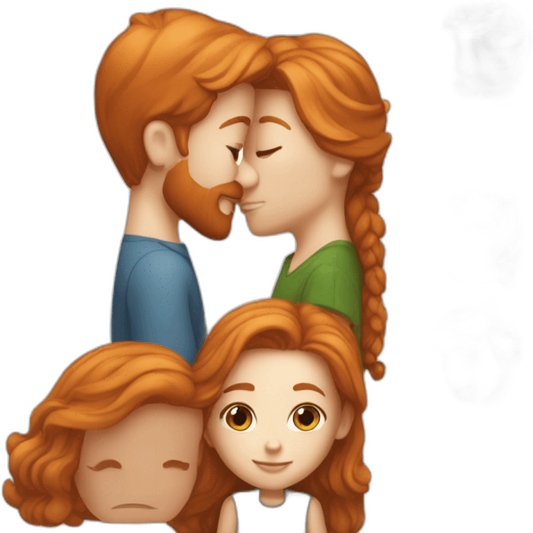 a redhead white girl who kiss a brown hair white boy with ginger beard emoji