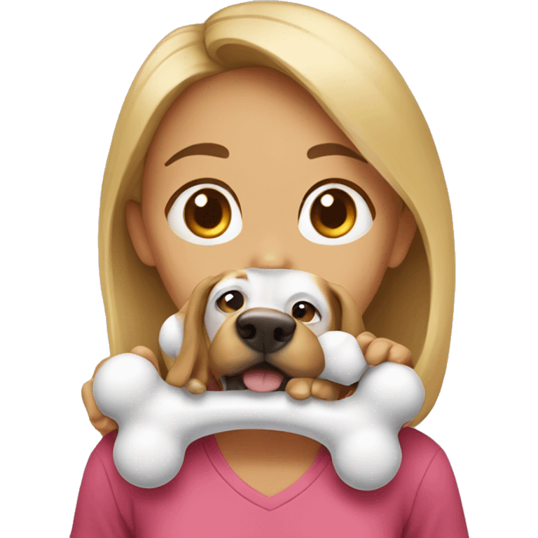 Girl has a dog bone in her mouth  emoji