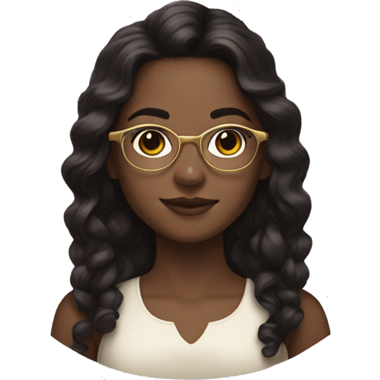 Girl with gold wire glasses and medium length dark brown hair  emoji