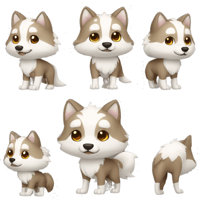 Brown and Cartoon Chibi White Wolf Full Body emoji