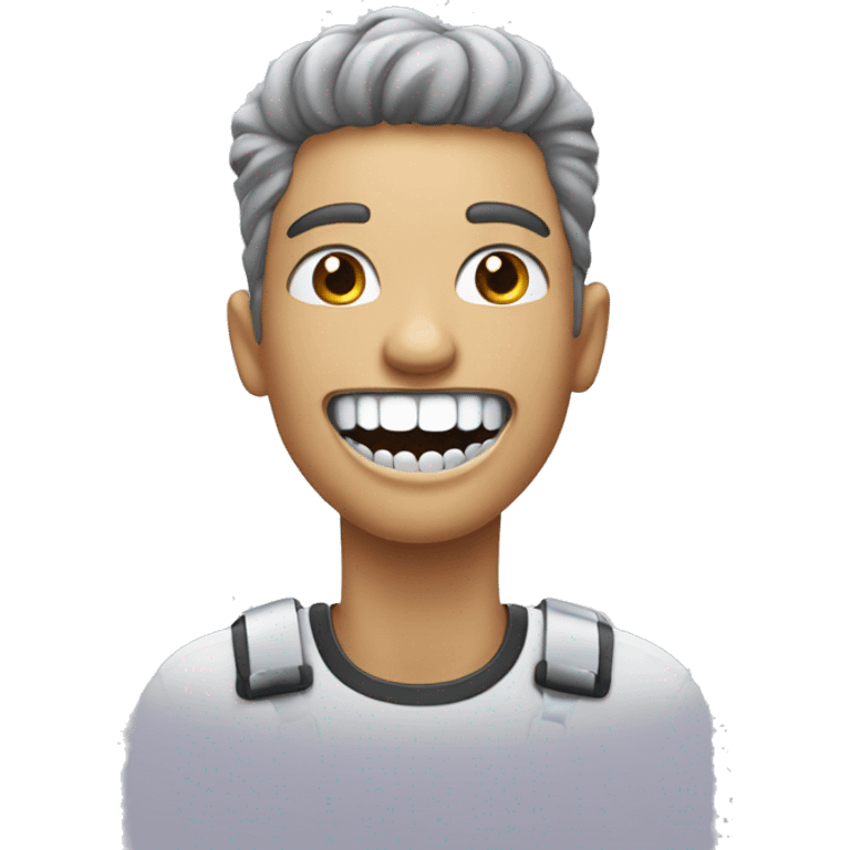 person with metal braces ontop of white teeth smiling emoji