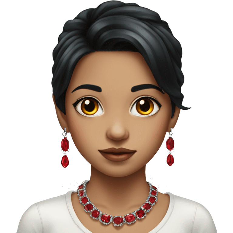 portrait of a girl with black hair with red highlights jewelry emoji