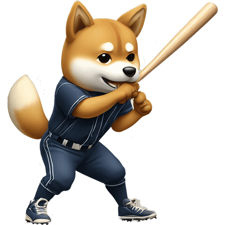 a cute shiba inu swings a baseball bat. but it was a swing strikeout situation. emoji