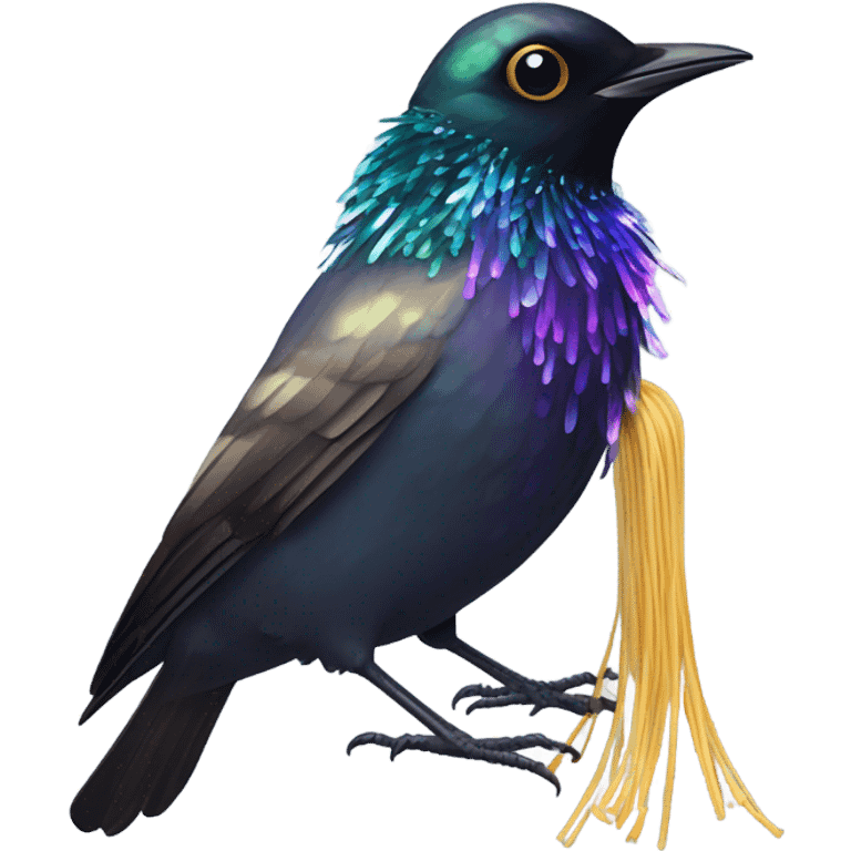 A starling eating spaghetti emoji