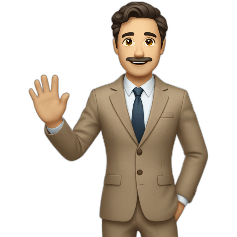 Man with light brown suit, dark hair and small mustache. He waving for a cab emoji