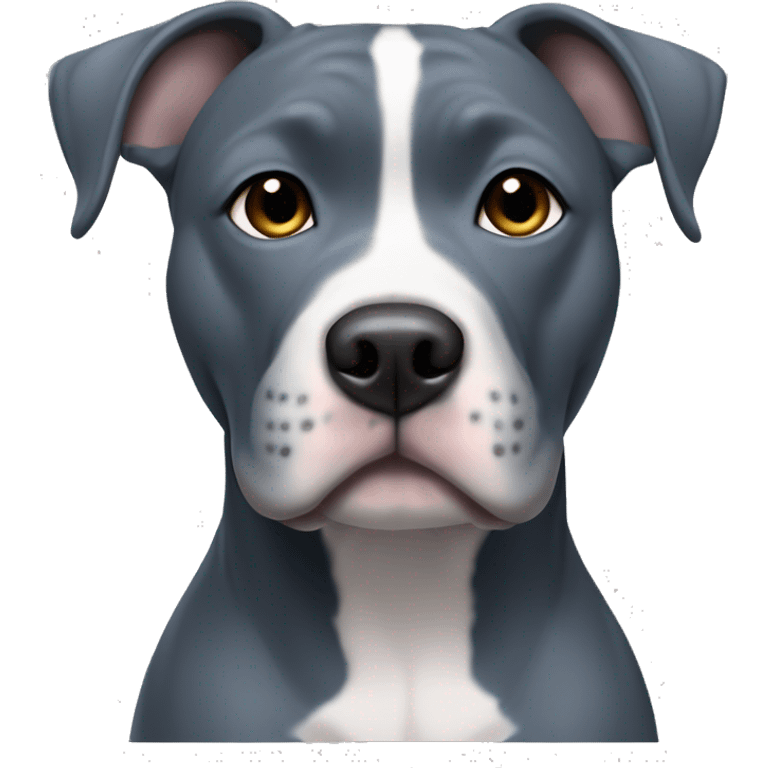 Blue Staffordshire terrier with a white belly and white paw tips, gray muzzle, cut-opped ears emoji