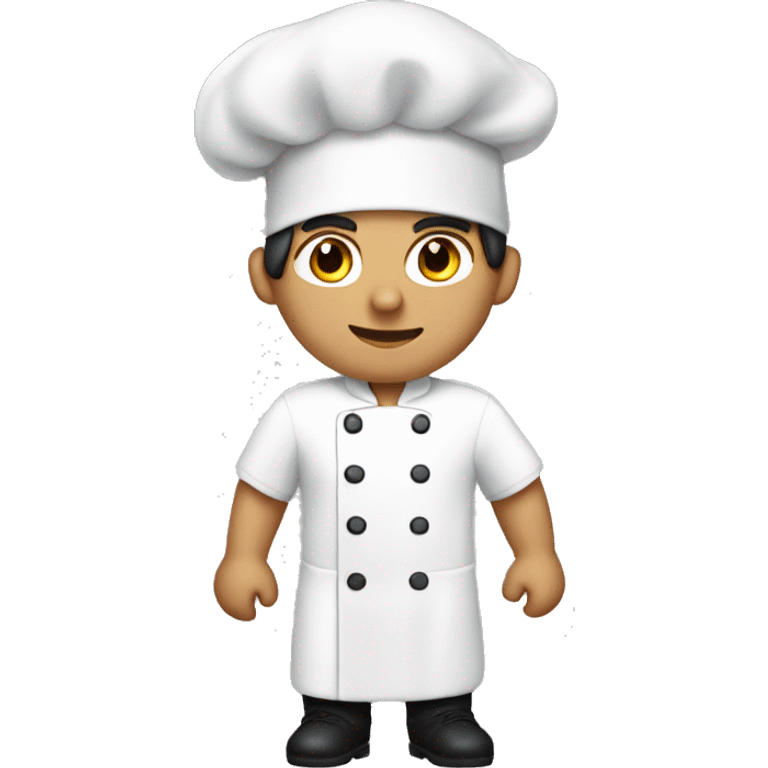 White boy with dark hair dressed as sous- chef  emoji