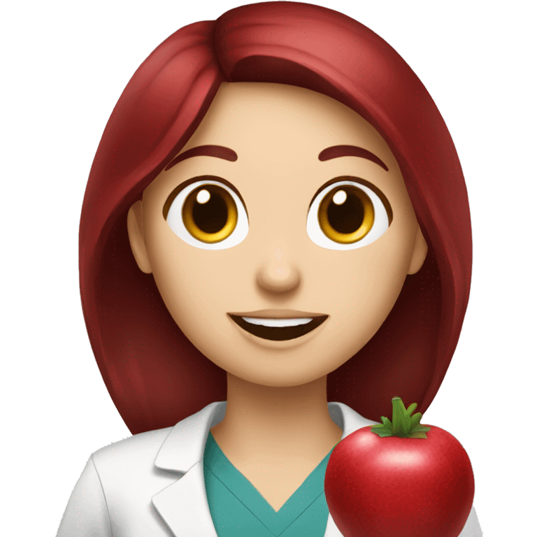 dietitian girl dark red hair eating a pomergranate emoji