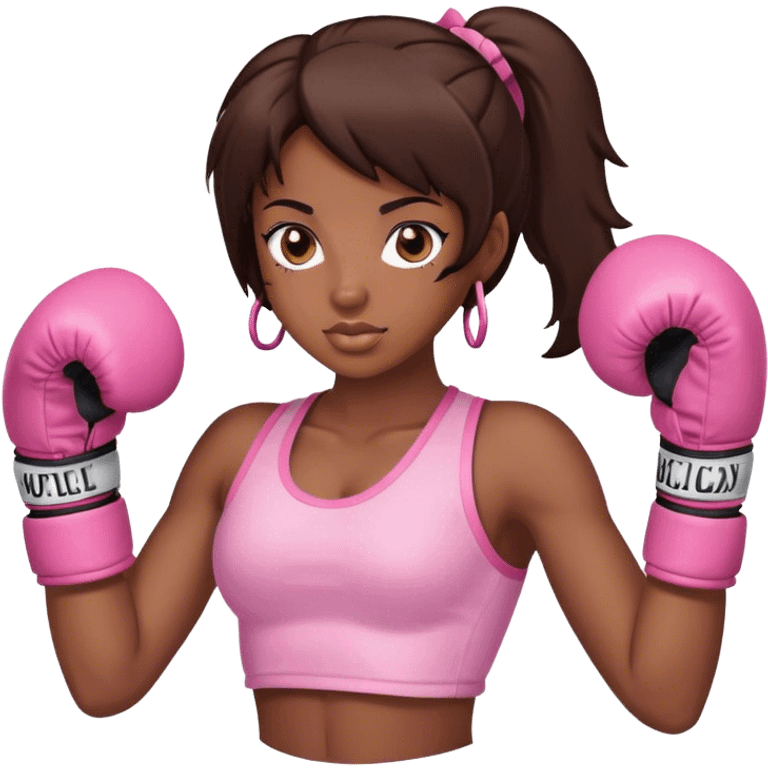 Brunette black girl wearing pink boxing gloves emoji