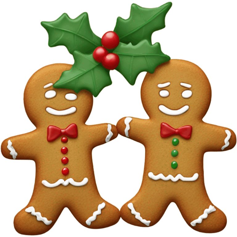 Two gingerbread kissing under a mistletoe  emoji