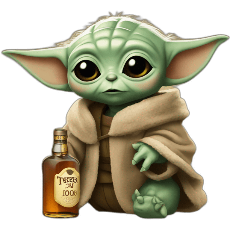 baby Yoda drinking a big bottle of whiskey emoji