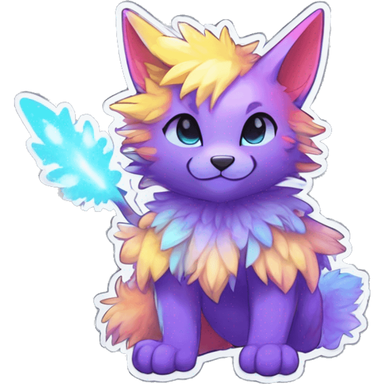 Anthro Fluffy Cool Cute Magical Elemental Shiny Colorful Neon Vibrant Colors Sparkle Kemono-style Chibi Fantasy-Animal-Fakémon-Pokémon-Hybrid Fur Sona Aesthetic Full Body Sticker emoji