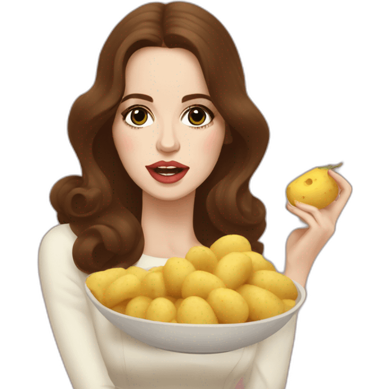 Lana del rey in Belarusian style eating potato emoji