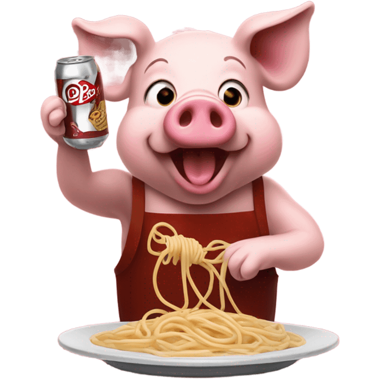 Pig eating spaghetti and drinking Dr Pepper  emoji