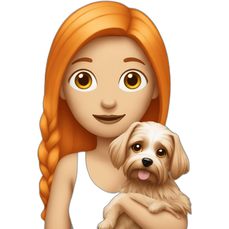 orange hair woman holding yorkshire dog emoji