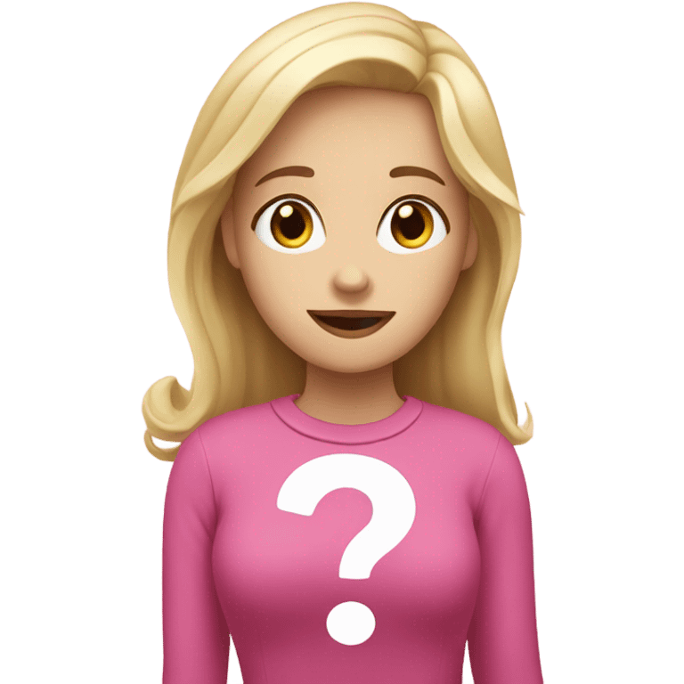 A white blonde girl with pink question mark behind her  emoji