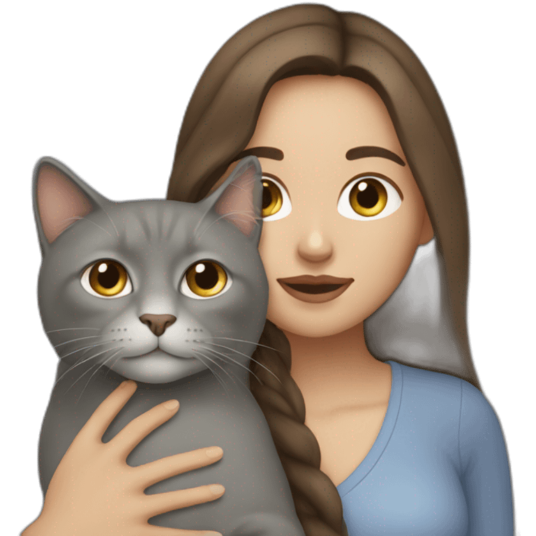 woman with  long brown hair with  her Grey cat emoji