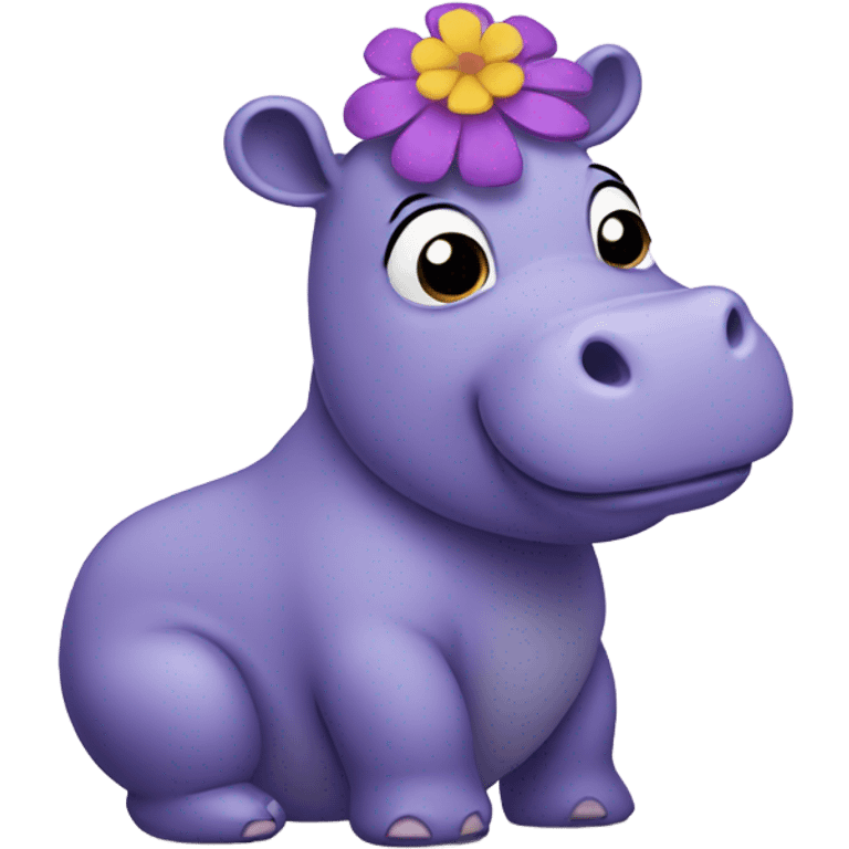 purple hippo with a flower on her head and in a dress emoji