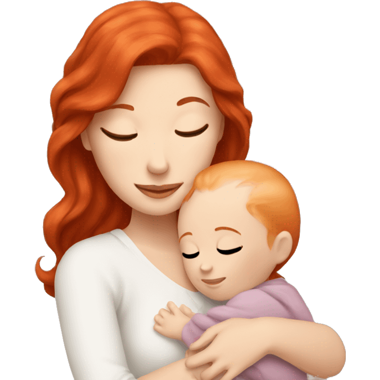 Red hair white lady cuddling baby  emoji