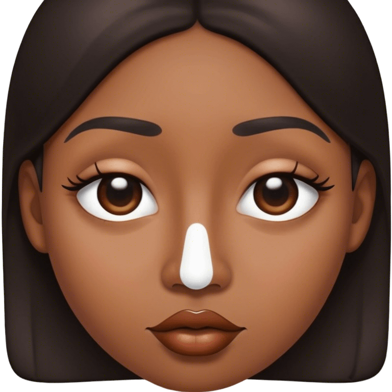 oval shaped head lips at the bottom of her mouth a big dot on her cheek and nose and half of her hair is black and the other part is white emoji