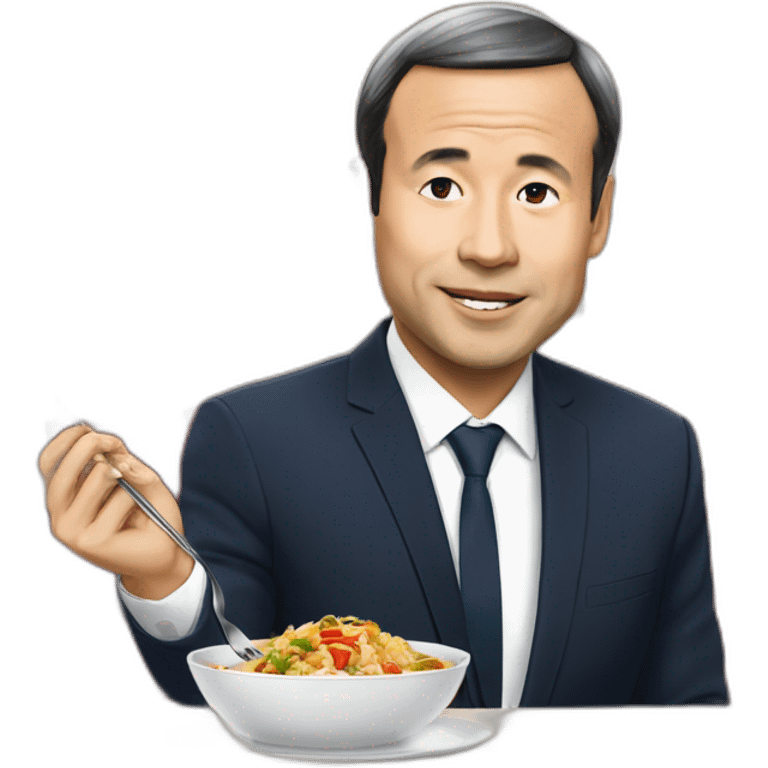 chinois en train de manger avec macron emoji