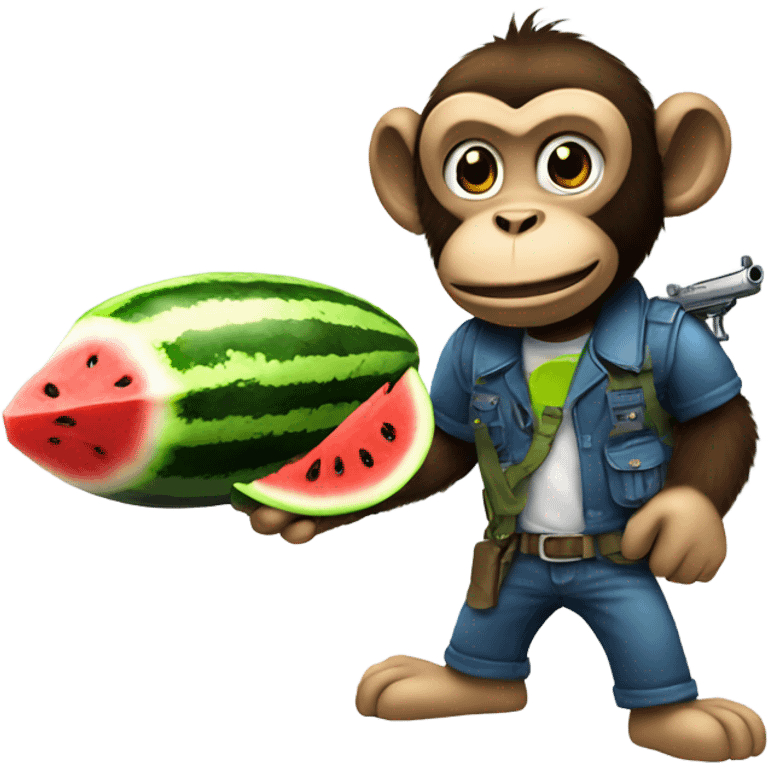 Monkey eating watermelon shooting gun and drinking koolaid emoji